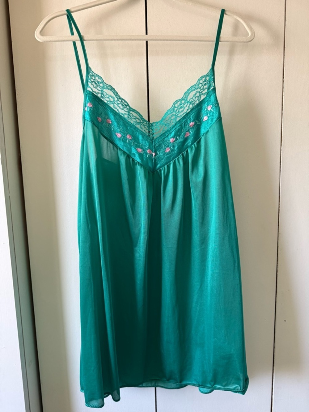 Vintage 70s Stardust Fairycore Emerald Green Teal Chemise Peignoir Set Florets L - Picture 15 of 16